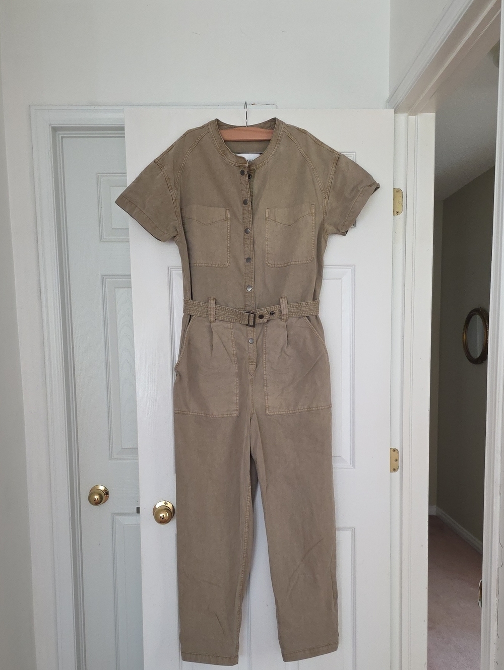 Pistola Short-Sleeve Utility Jumpsuit in Khaki